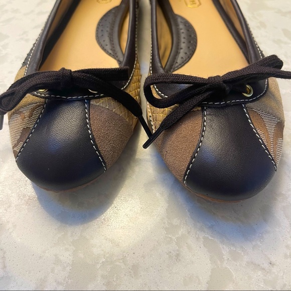 EUC - Coach - “Joan” Patchwork Ballet Flats - Brown/Tan/Gold - 6.5 - Picture 2 of 6